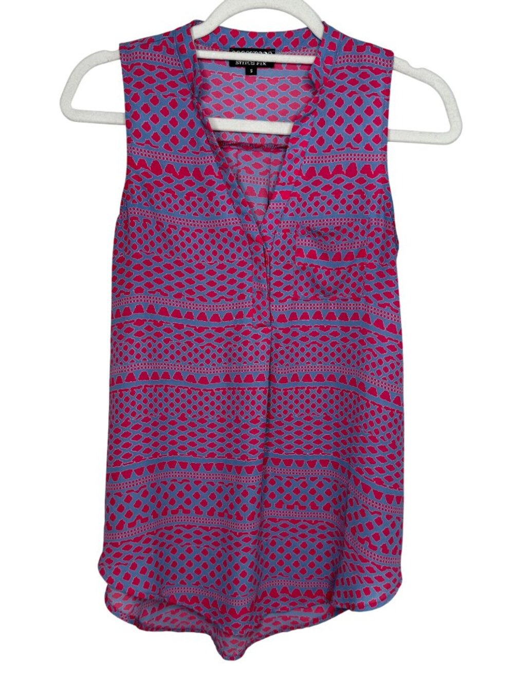 Papermoon Stitch Fix Sleeveless Tank Blouse Pink Blue Print Small